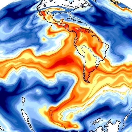 Map showing warm ocean waters in the Southern Hemisphere.